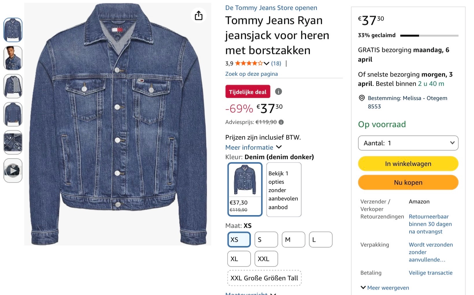 Tommy Jeans Ryan jeansjack XS -69%