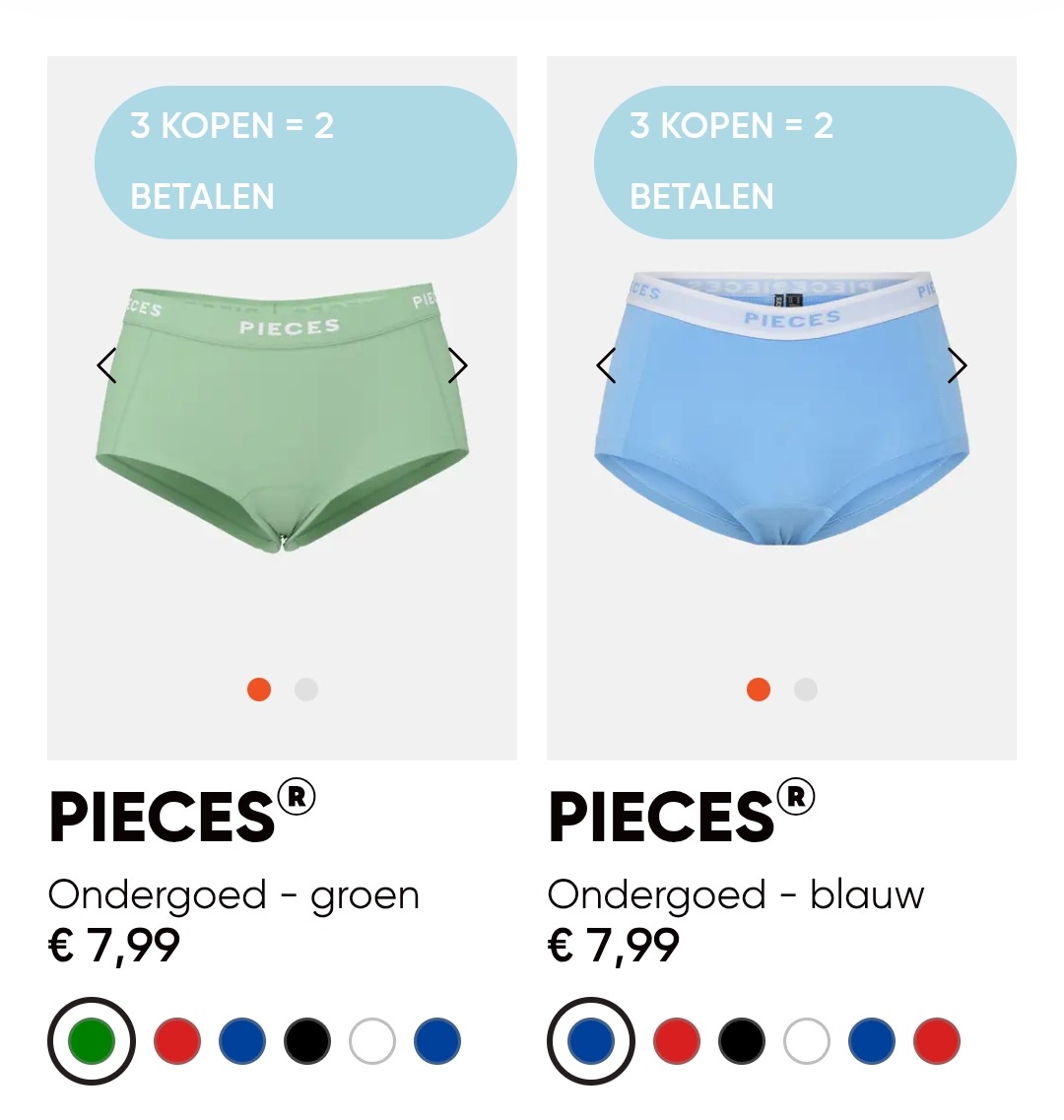 2+1 gratis op pieces ondergoed