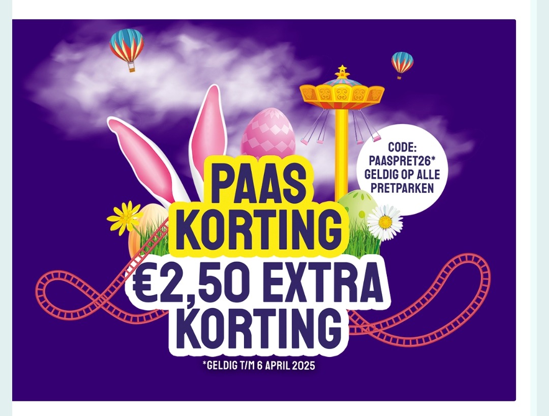 €2,50 korting via tripper op pretparken