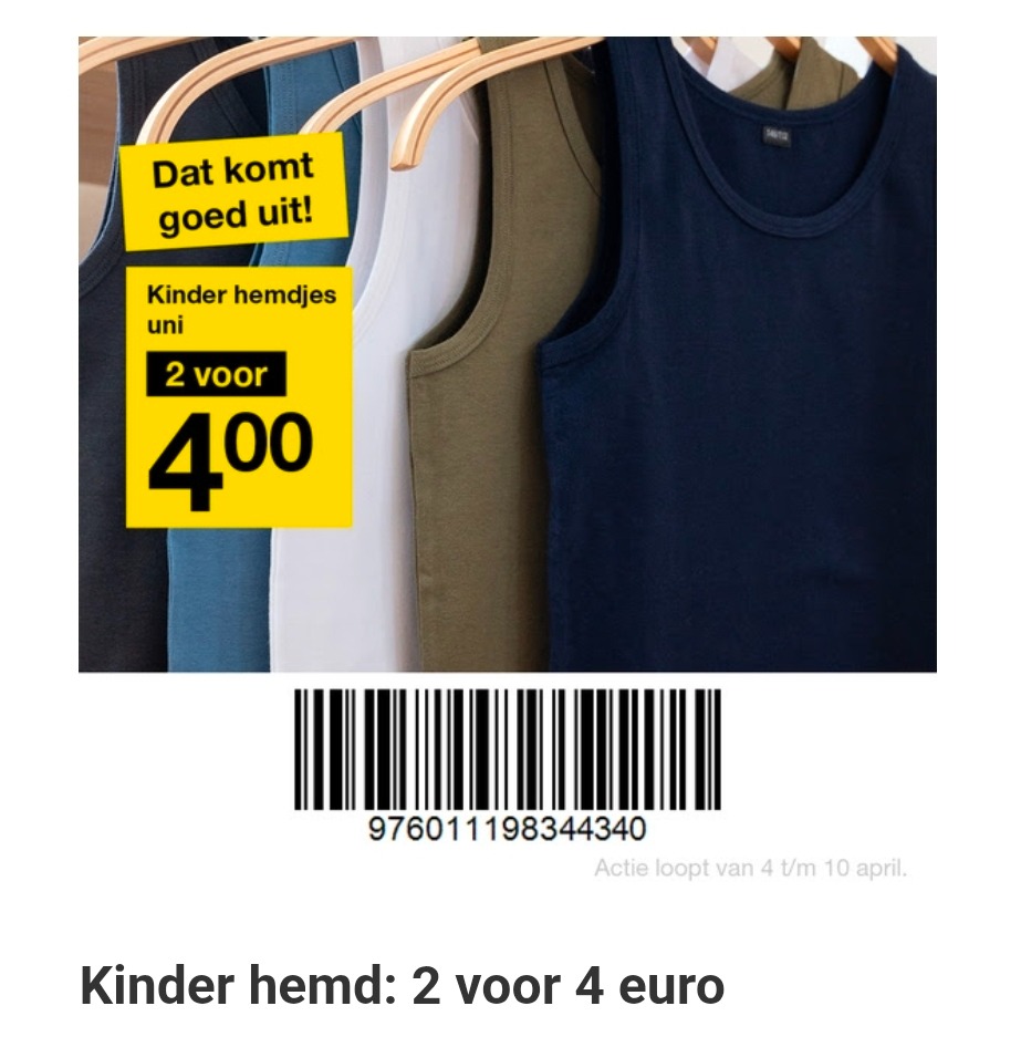 Kinder hemd 2 voor 4 euro
