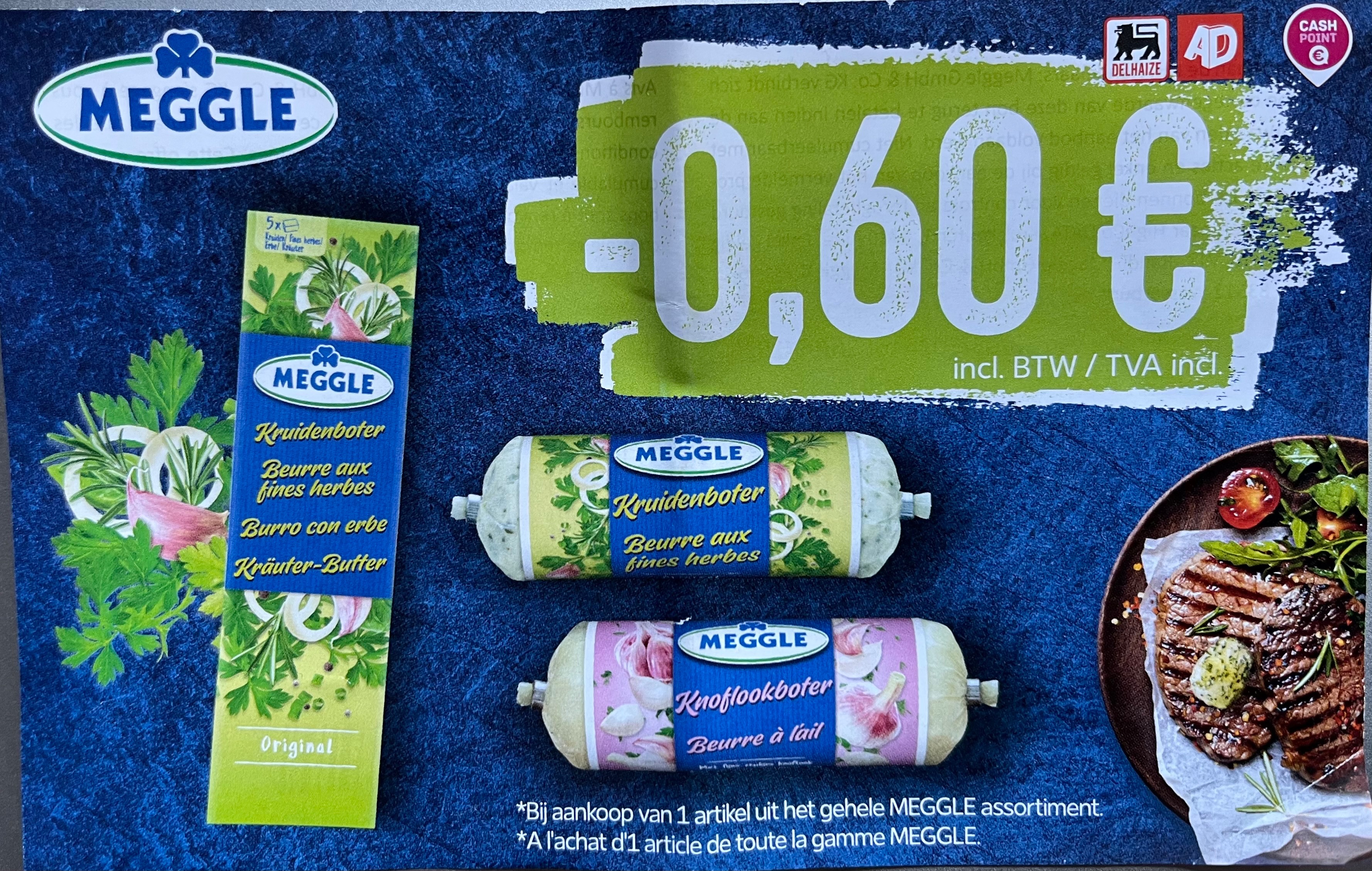 Coupon meggle aan rek bij Delhaize