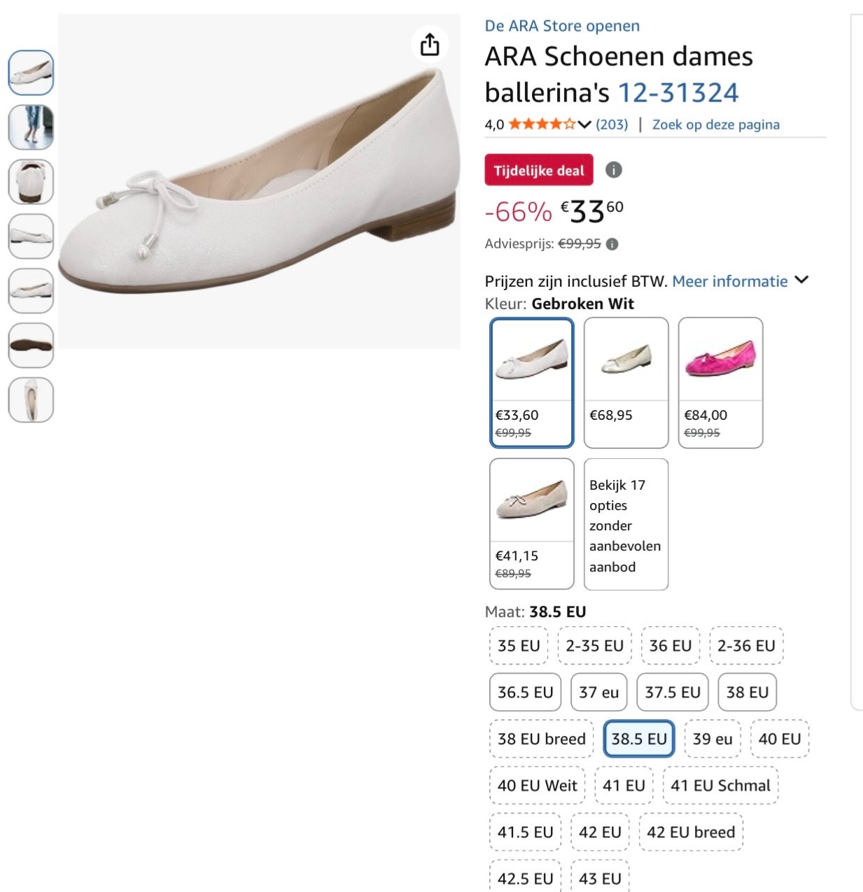 ARA Schoenen dames ballerina's 38,5 -66%