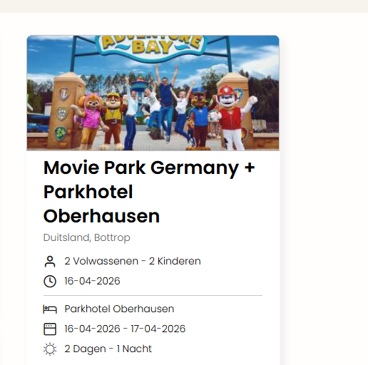 Paasvakantie uitstap: dag Movie Park Germany + overnachting (+ ontbijt) voor 63,88 euro pp (boeking met 4 personen)