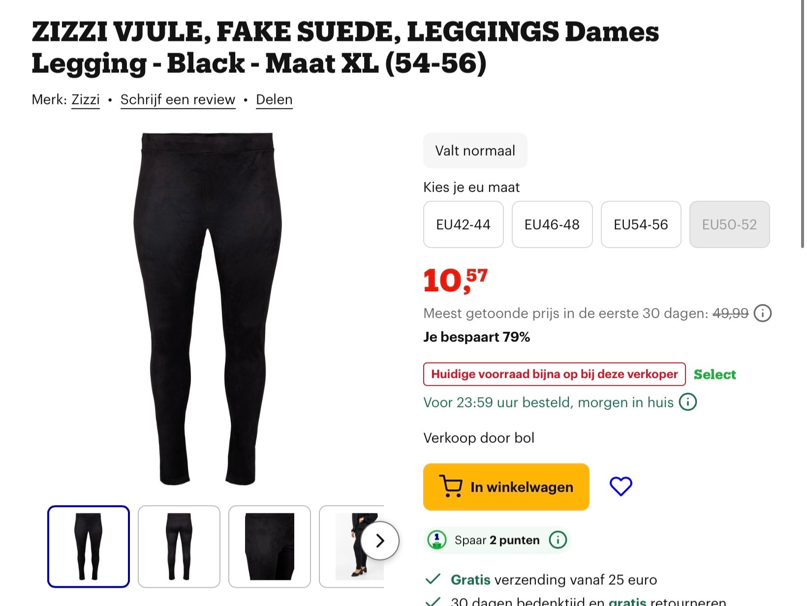 ZIZZI VJULE, FAKE SUEDE, LEGGINGS Dames Legging - Black - Maat XL (54-56) -79%