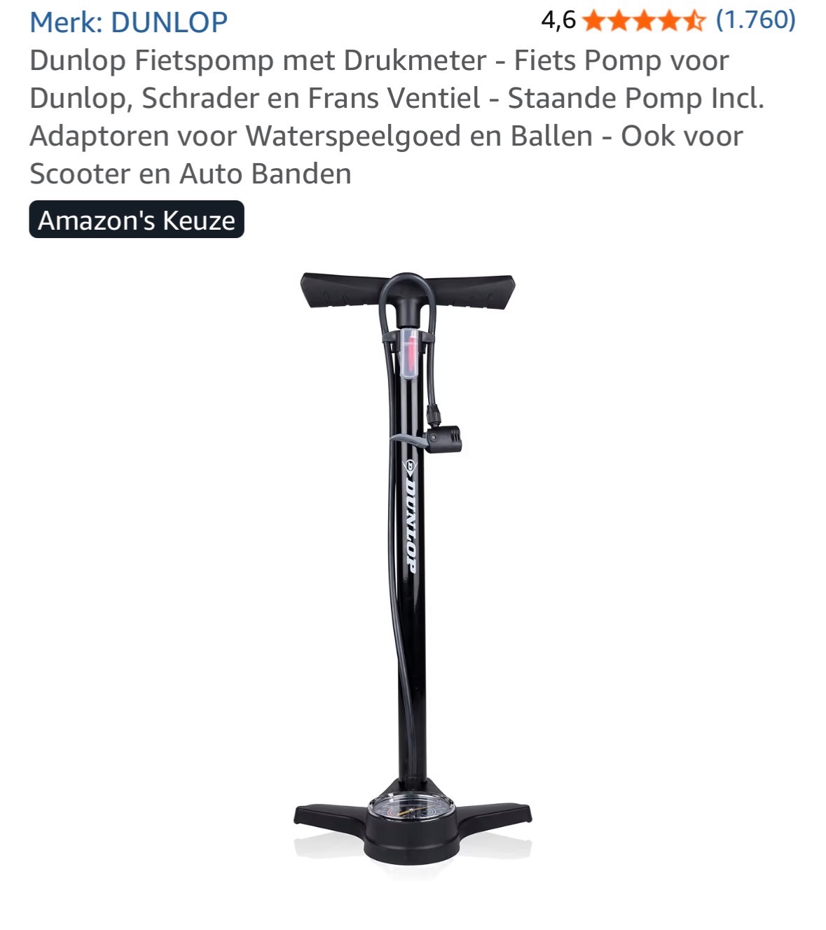 Dunlop Fietspomp met Drukmeter