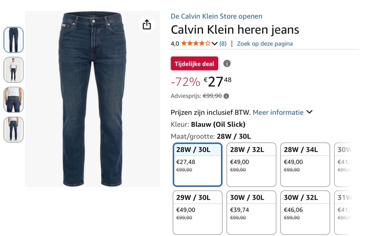 Calvin Klein heren jeans 28W/30L -72%
