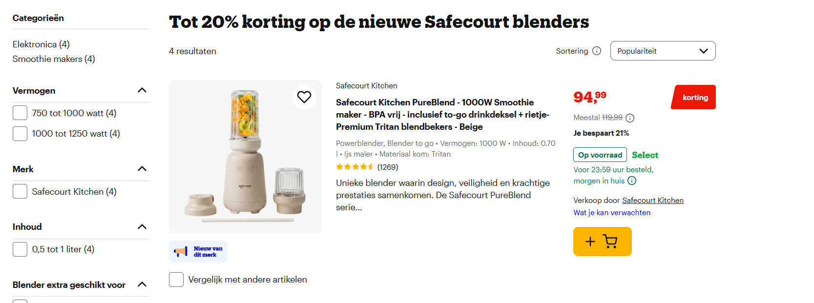 Tot 21% korting op de nieuwe Safecourt blenders