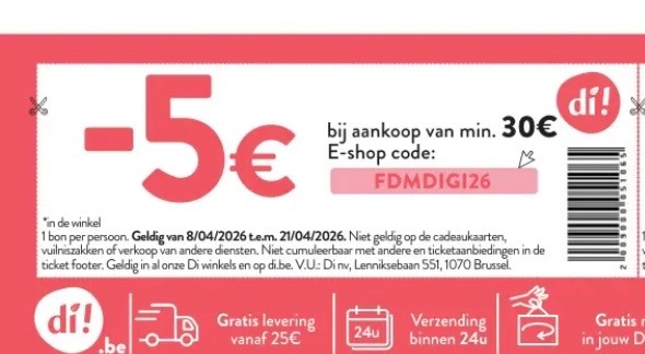 5€ korting bij aankoop van min 30€ op di.be