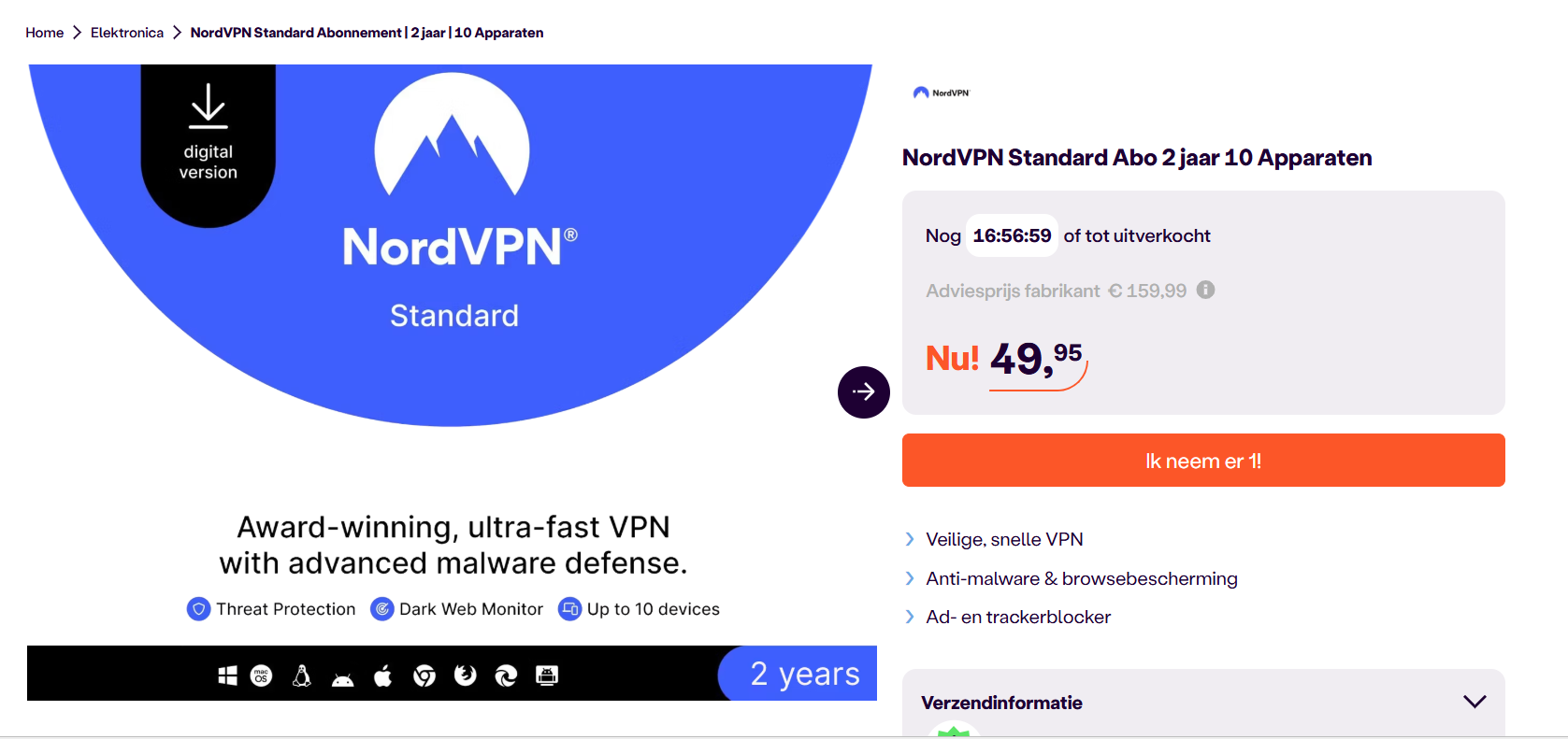 NordVPN Standard Abo 2 jaar 10 Apparaten