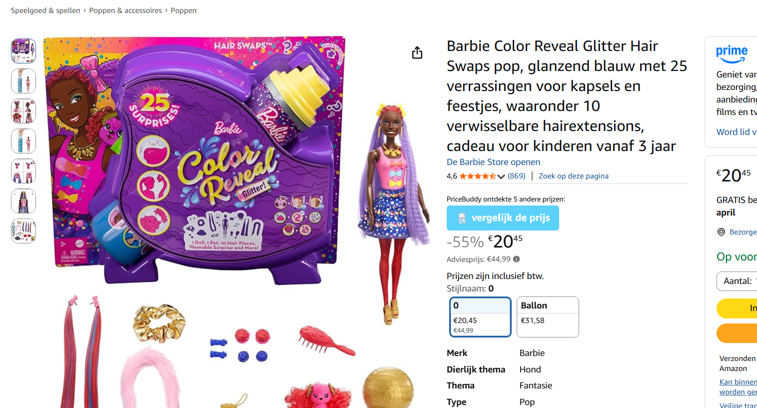 Barbie Color Reveal Glitter Hair Swaps pop, glanzend blauw