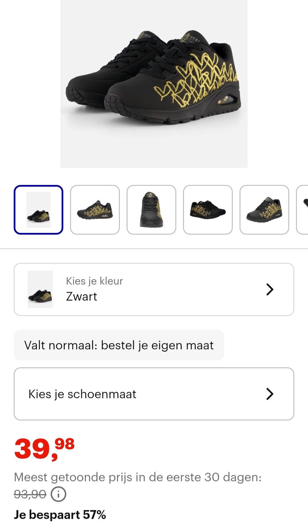 Skechers Uno Golden Heart Dames Sneakers Zwart maat 36 -57%