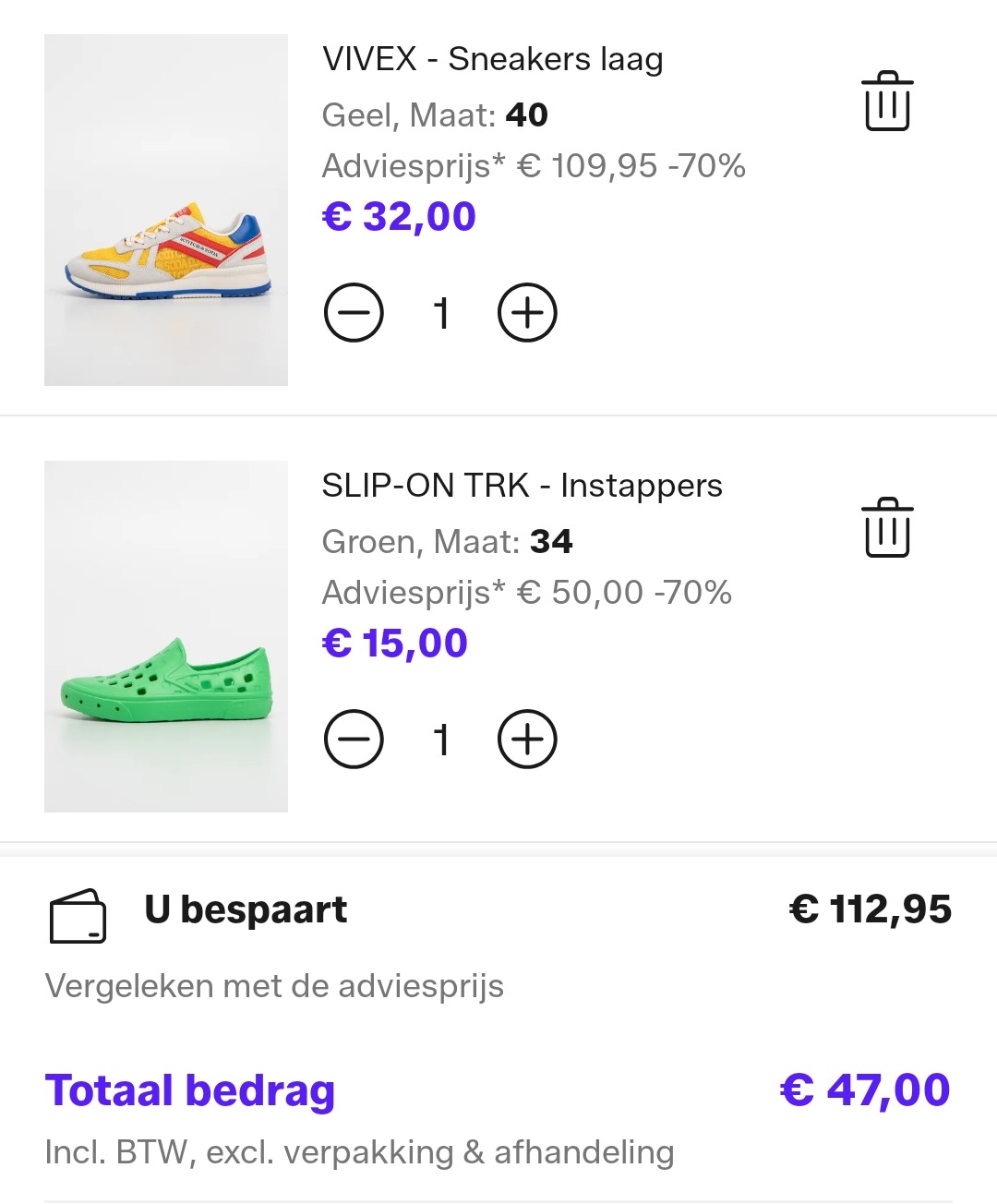47€ ipv 112,95€ betaald bij Zalando lounge