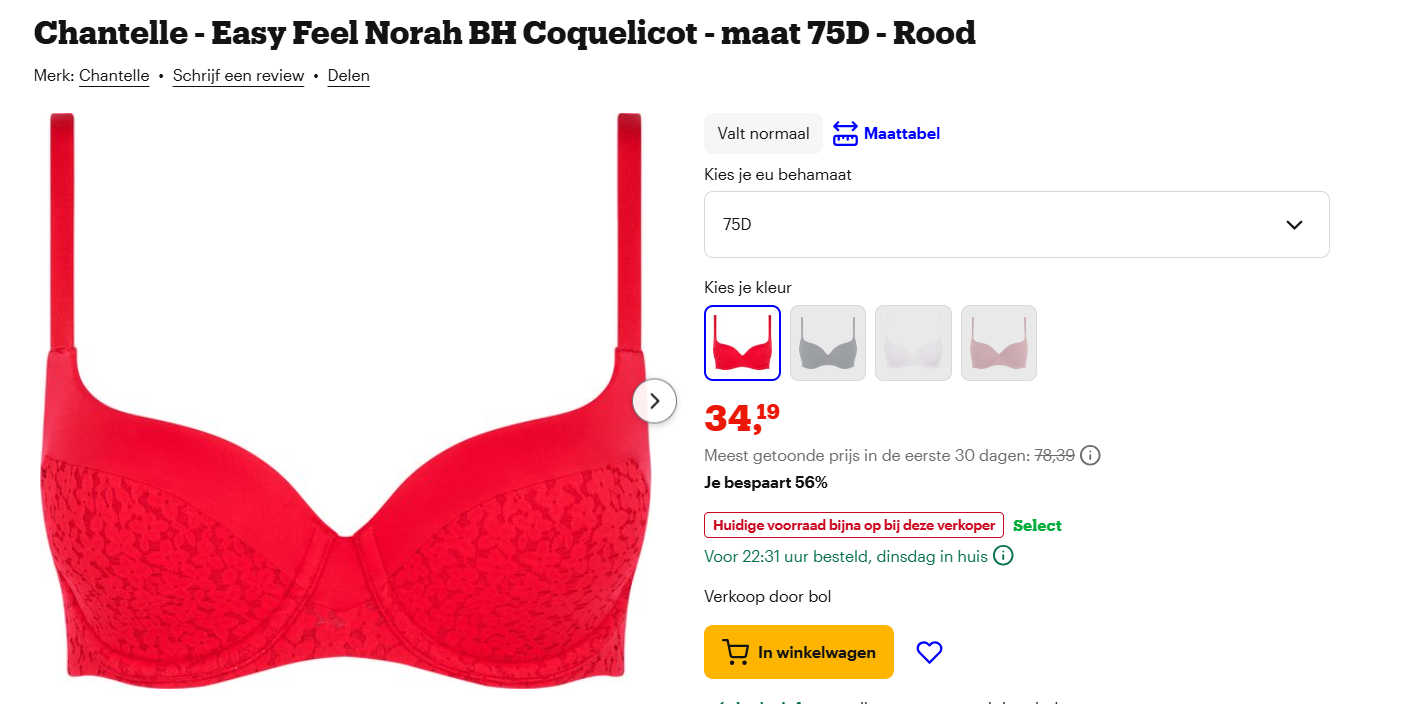 Chantelle - Easy Feel Norah BH Coquelicot aan -50%