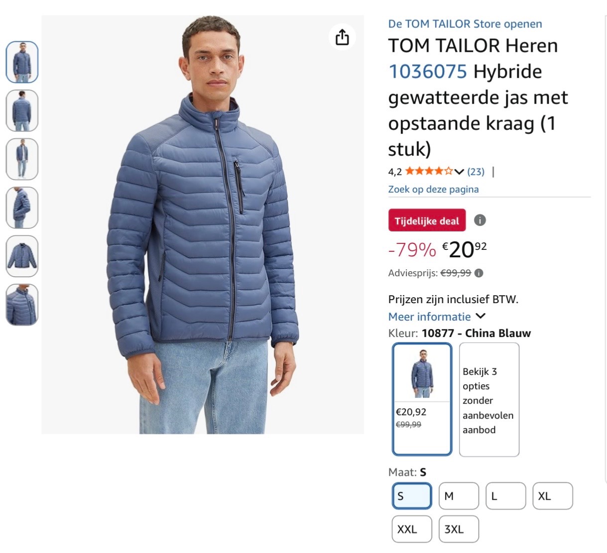 TOM TAILOR Heren Hybride gewatteerde jas met opstaande kraag S -79%