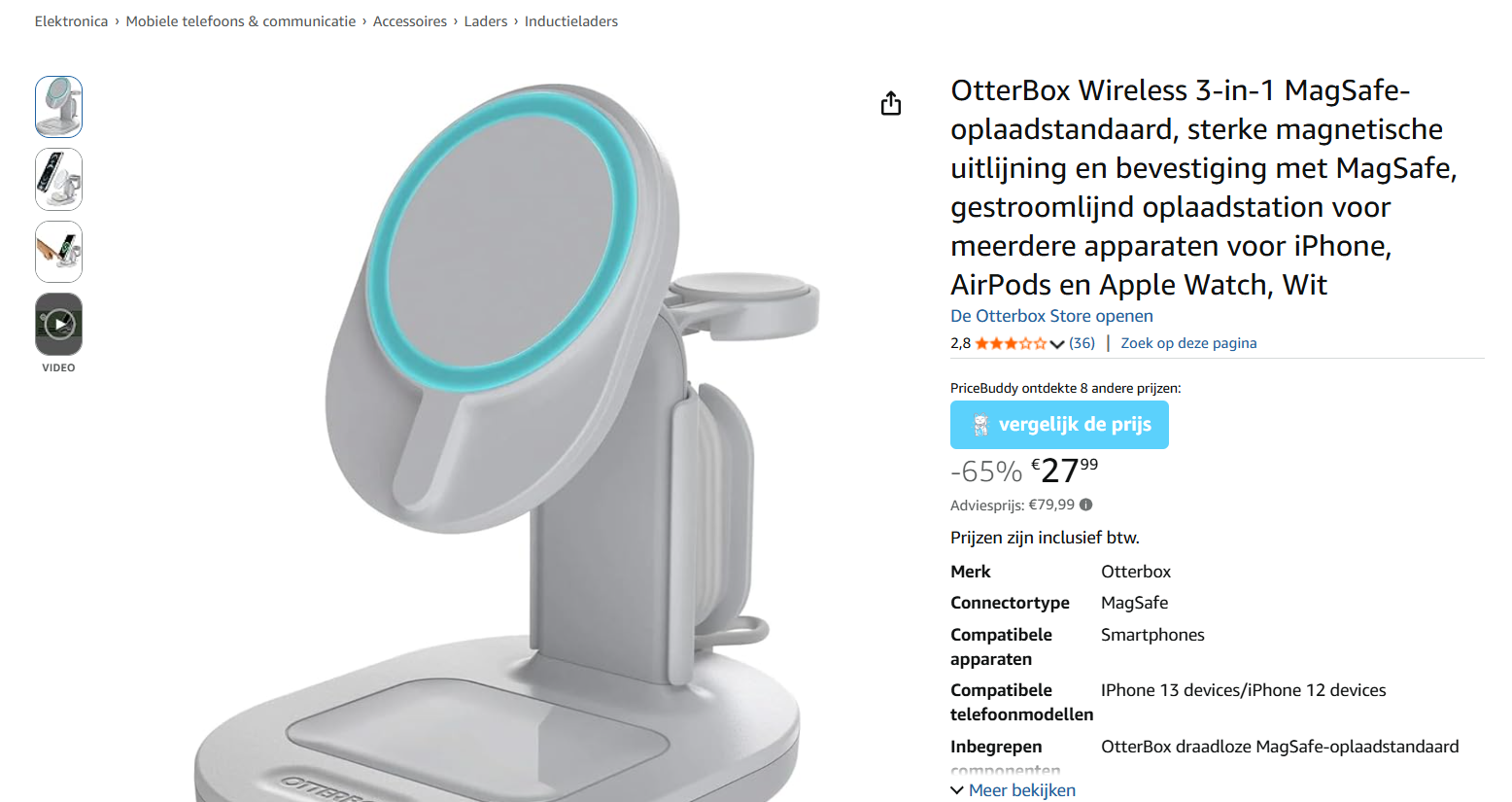 OtterBox Wireless 3-in-1 MagSafe-oplaadstandaard