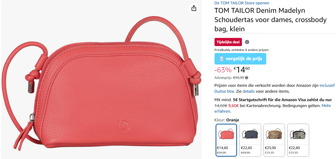 Tom Tailor schoudertas goedkoop bij Amazon DE
