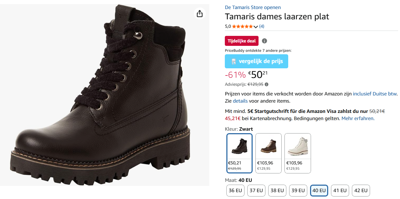 Tot -56% op lederen, veterboots Tamaris met rits