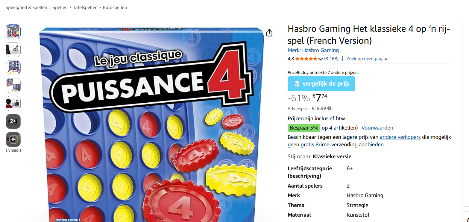 Hasbro Gaming Het klassieke 4 op ‘n rij-spel (FR)