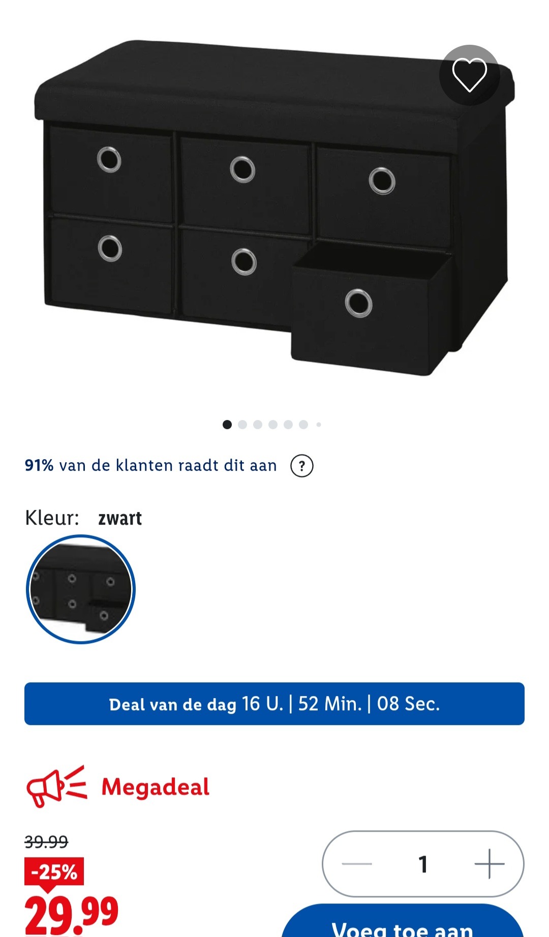 Zitbank met opbergruimte, 76 x 38 x 38 cm -25%