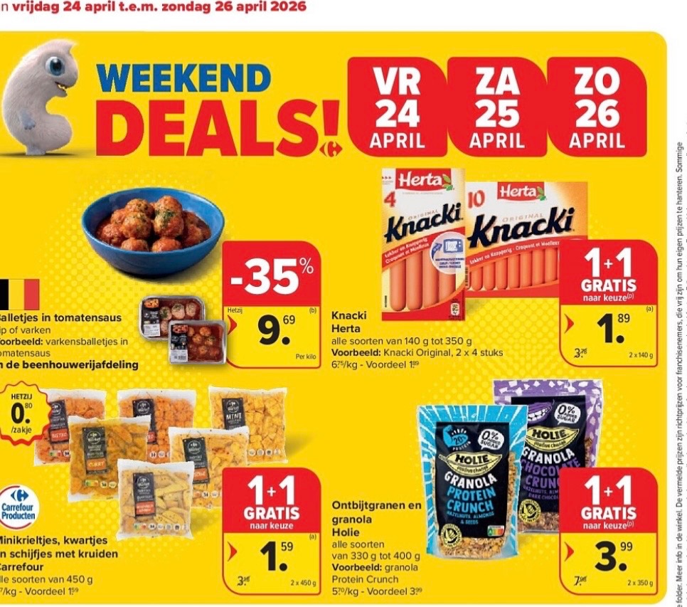 Weekenddeals bij Carrefour van 24/4 - 26/4