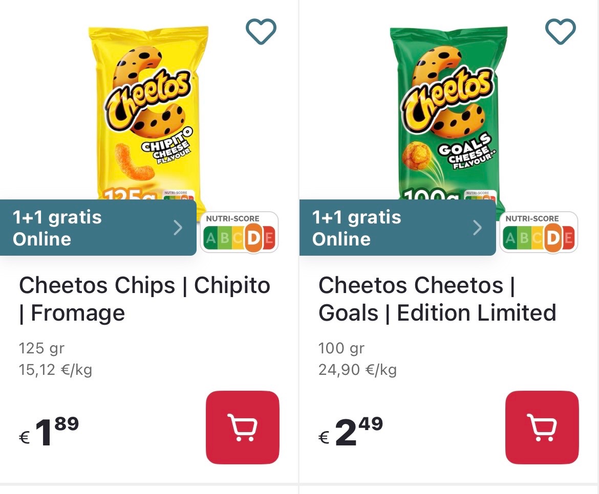 Cheetos chips 1+1 gratis op Delhaize.be