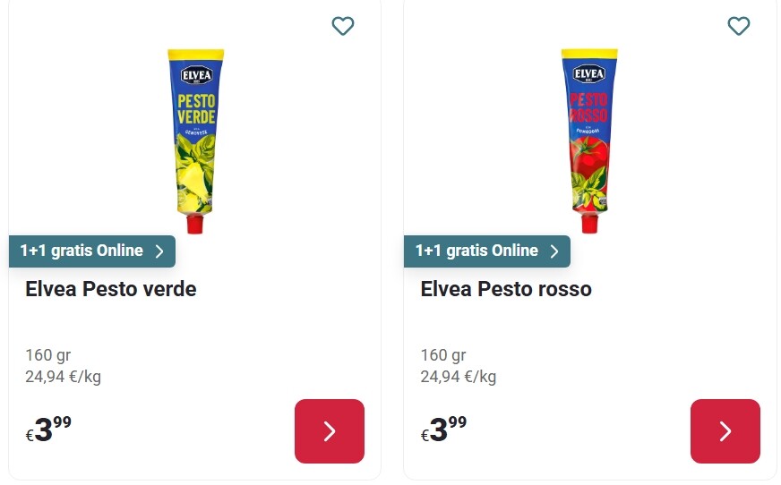 Elvea pesto 1+1 gratis op Delhaize.be