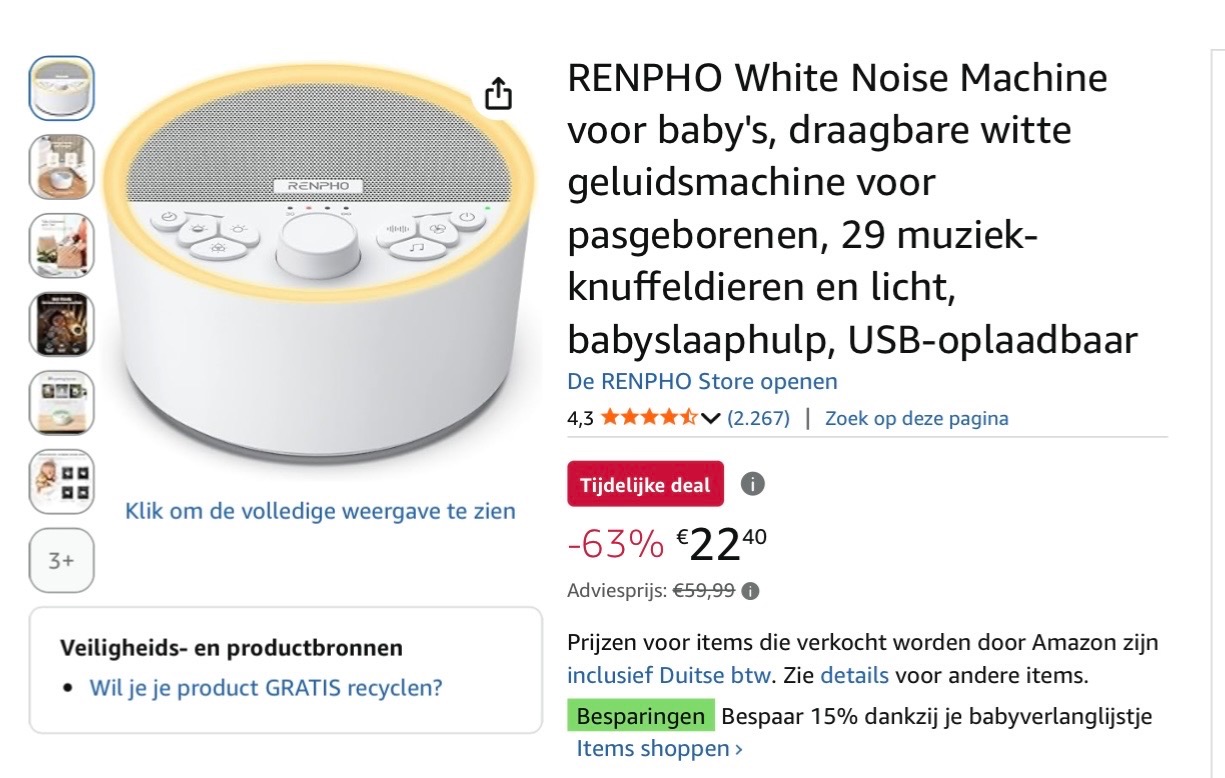 White Noise Machine voor baby's -63%