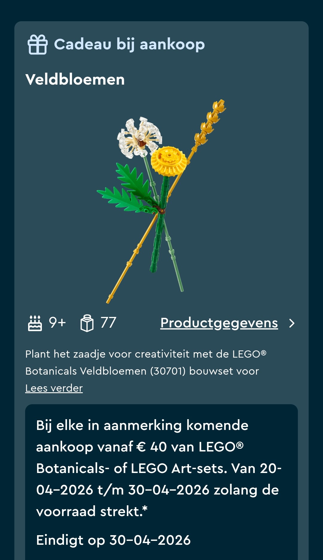 Gratis veldbloemen bij Lego bij aankoop €40 aan Botanicals
