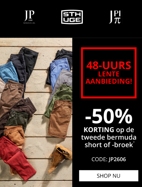 JP1880: 50% korting op de tweede bermuda short of -broek