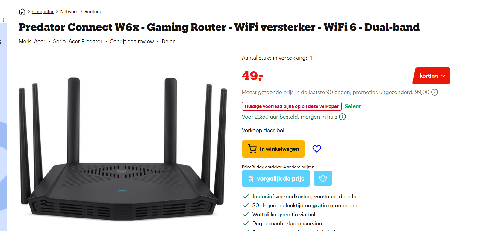 Predator Connect W6x - Gaming Router - WiFi versterker - WiFi 6 - Dual-band