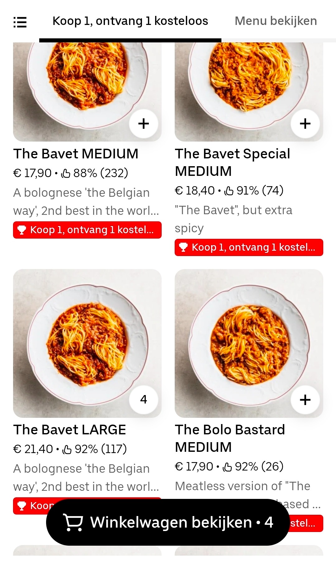 1 + 1 gratis bij Bavet met Ubereats