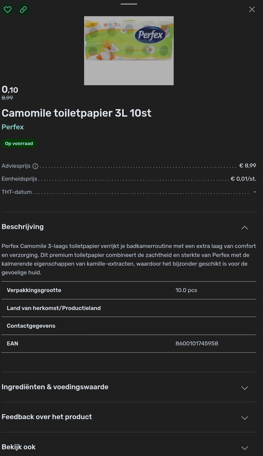 Camomile toiletpapier 3L 10st voor 10 cent