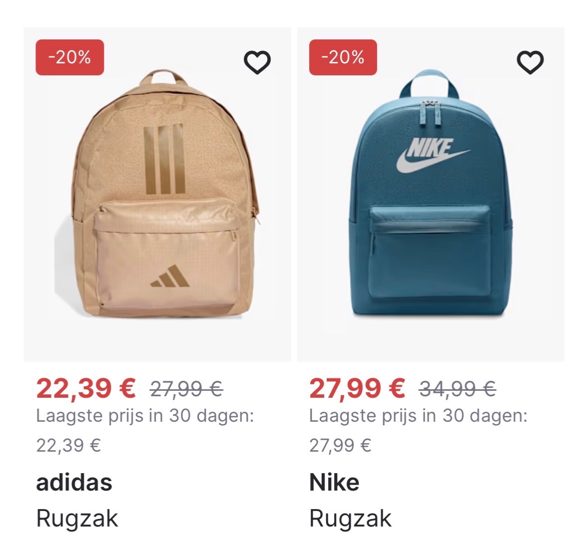 20% op rugzakken & handtassen