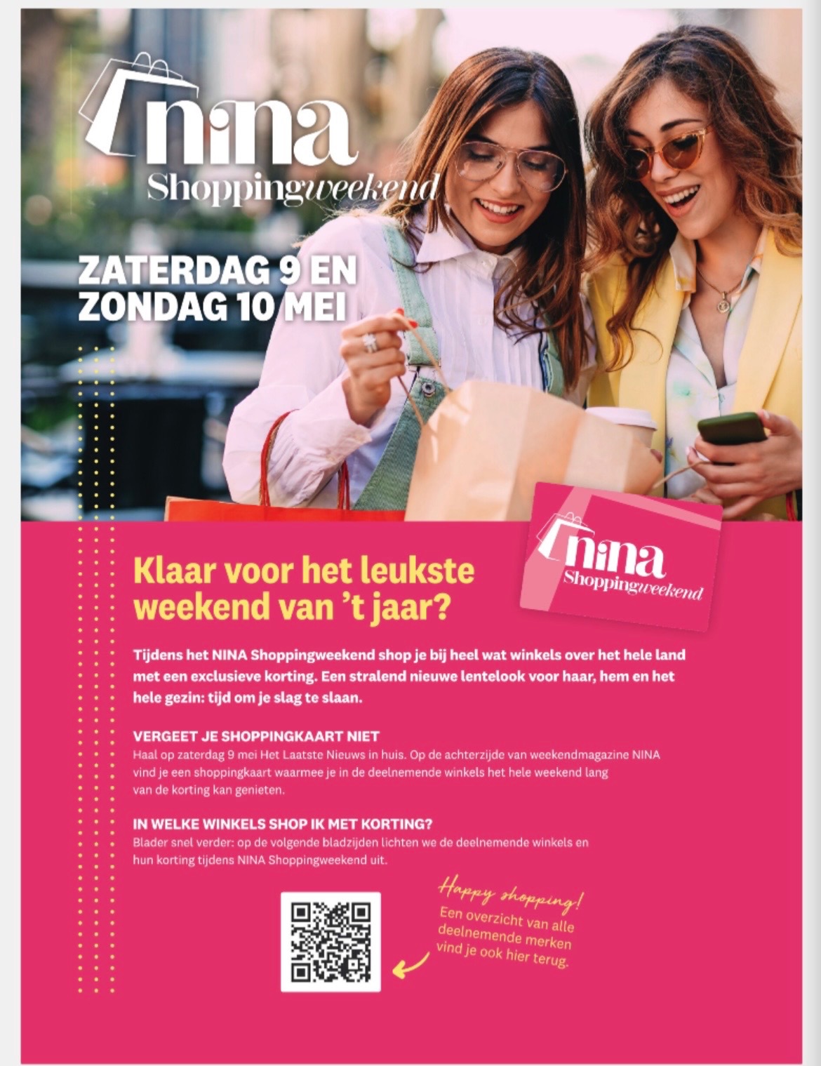 Nina shoppingweekend op za 9 en zo 10 mei 2026