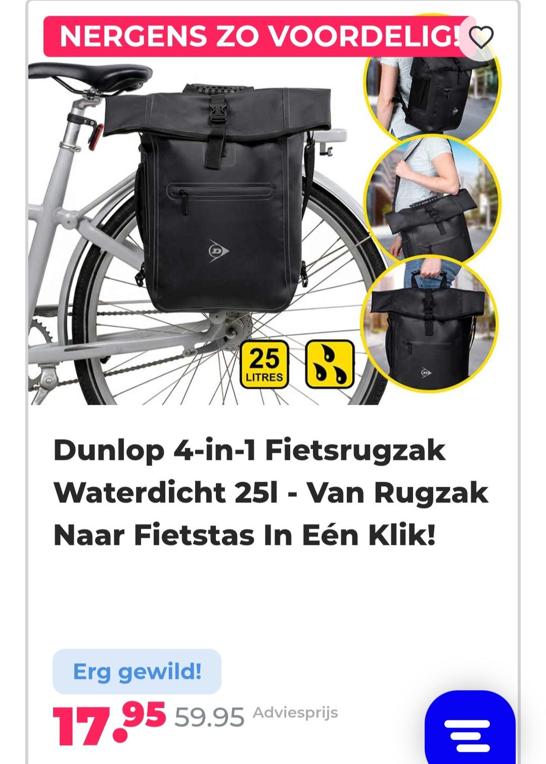 Dunlop 4-in-1 Fietsrugzak Waterdicht 25l