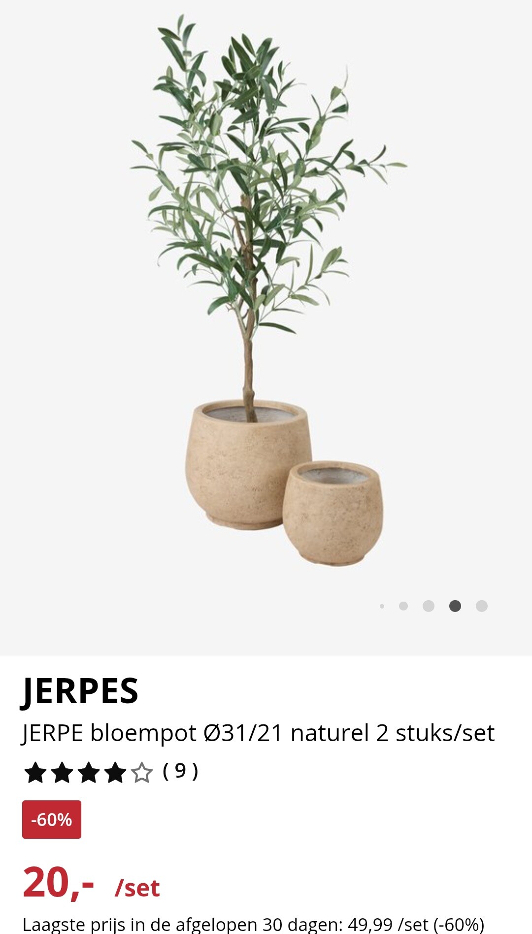 JERPE bloempot Ø31/21 naturel 2 stuks/set -60%