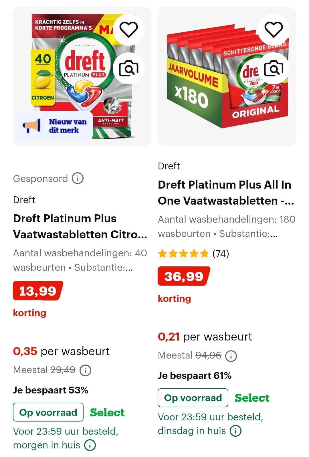 Dreft Platinum Plus vaatwastabletten vanaf 21 cent