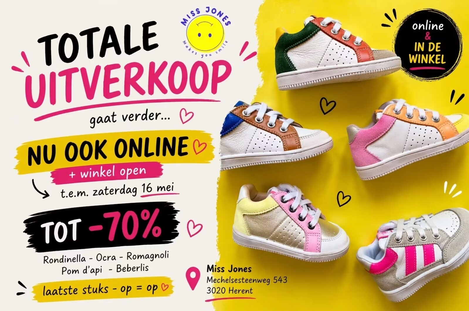 Totale uitverkoop kinderschoenen en dames tot -70%