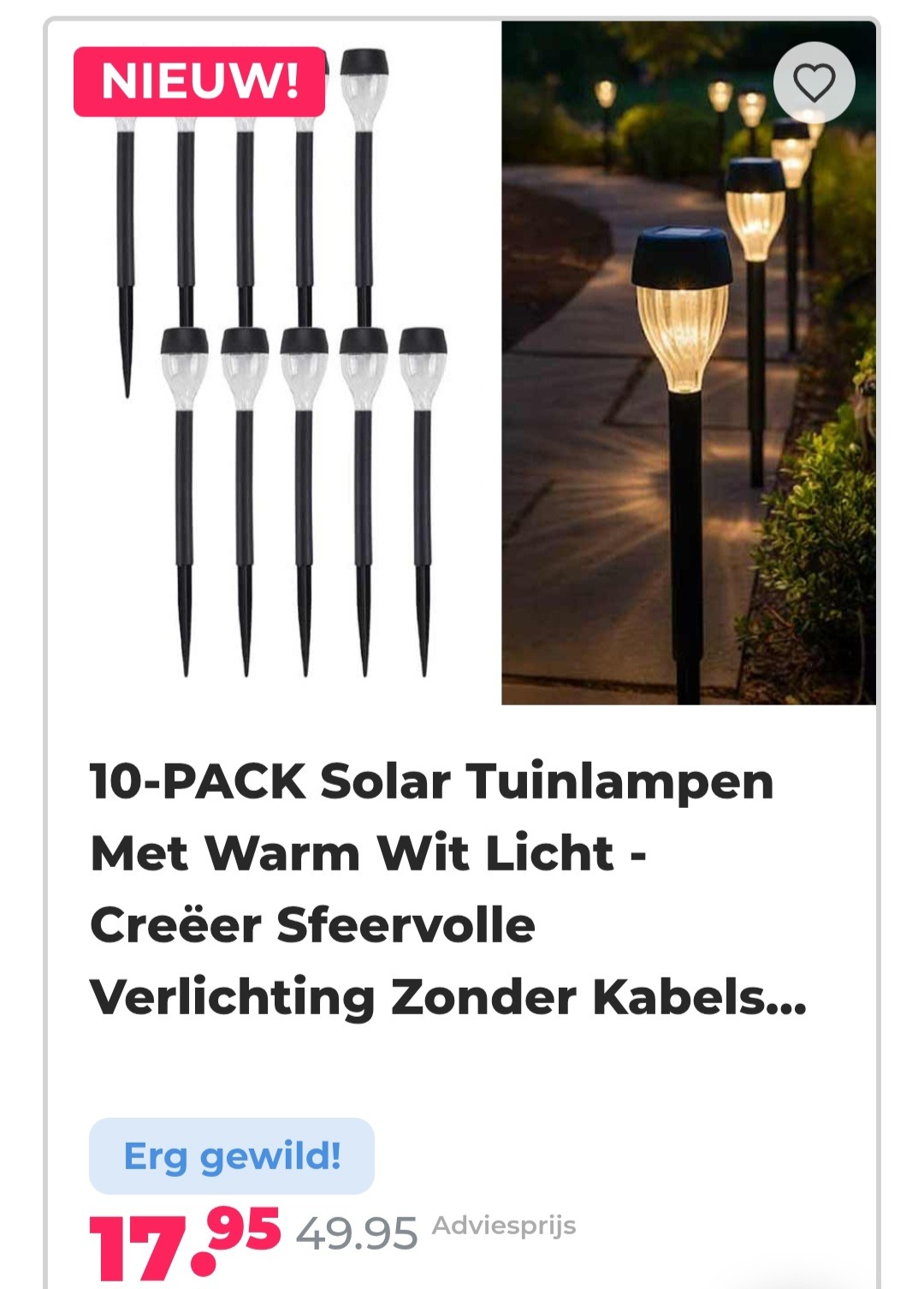 10-PACK Solar Tuinlampen Met Warm Wit Licht