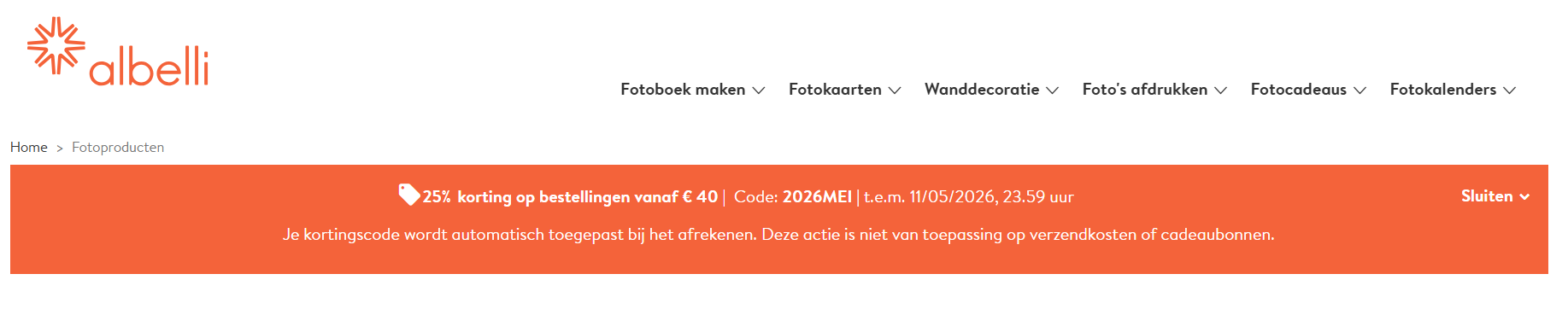 25% korting op bestellingen vanaf € 40 bij albelli