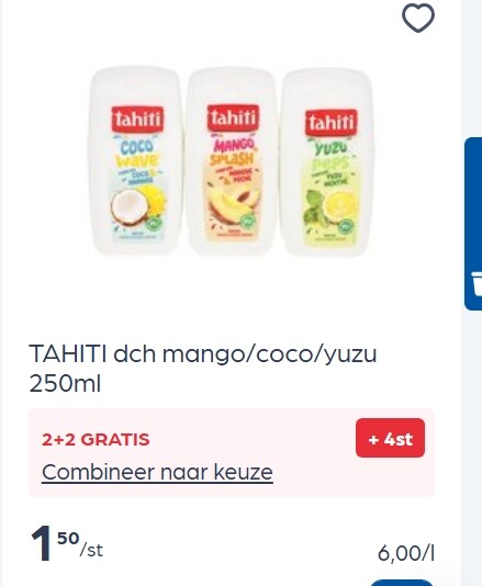 Tahiti douchegel mango/coco/yuzu 250 ml in promo
