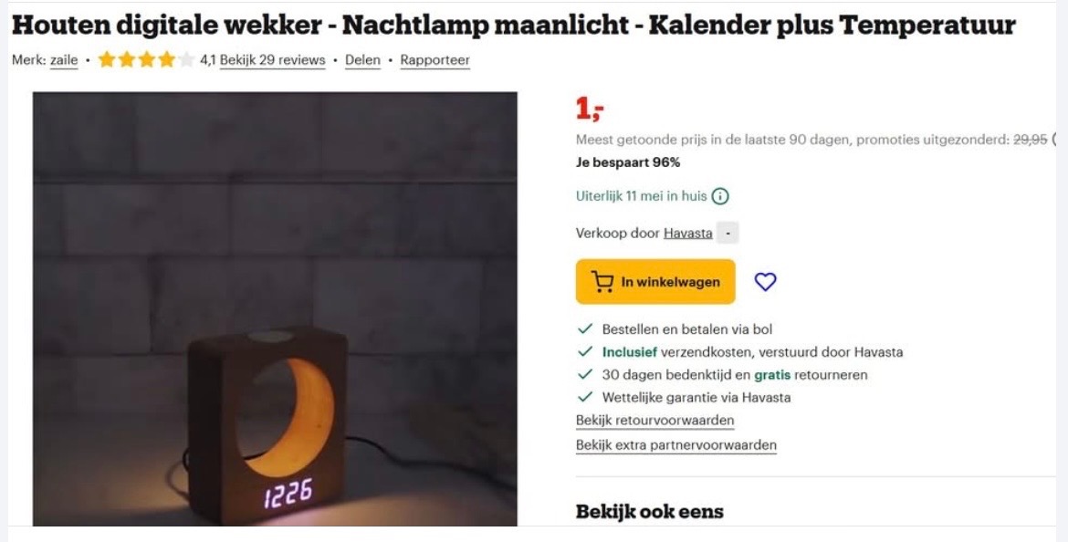 Houten wekker