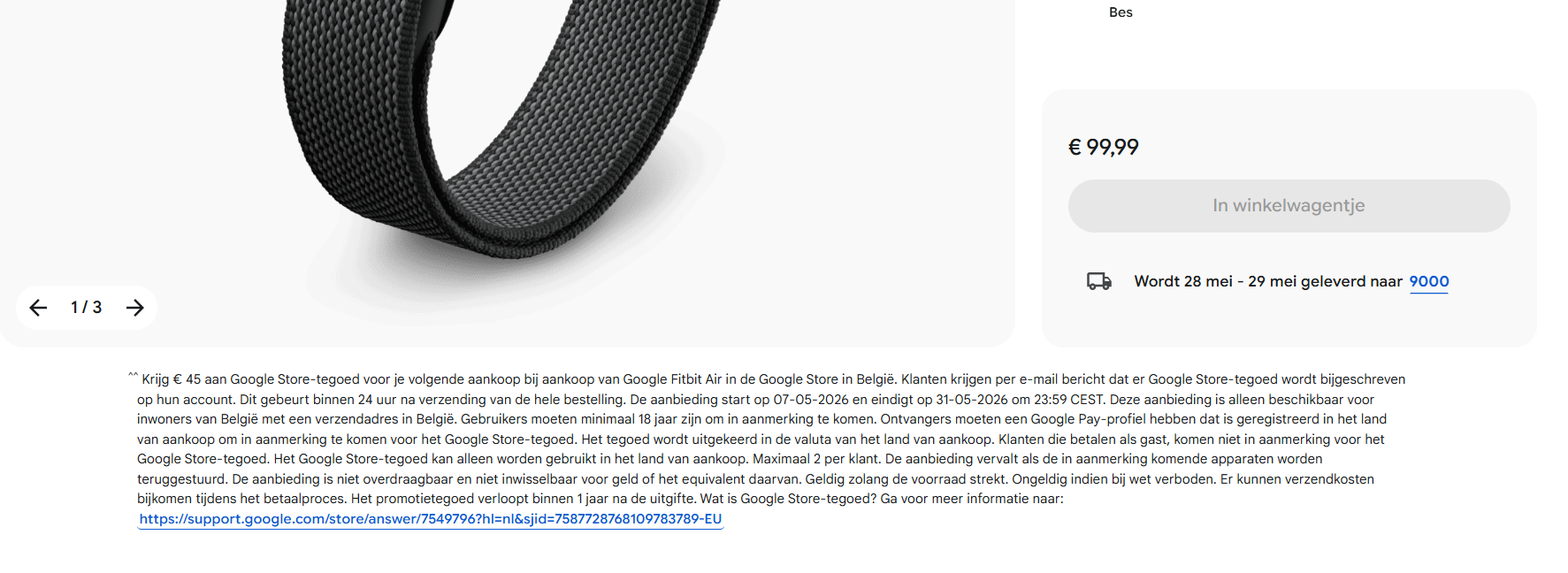 Nieuw google Fitbit air => bij aankoop 45 Google Store-tegoed
