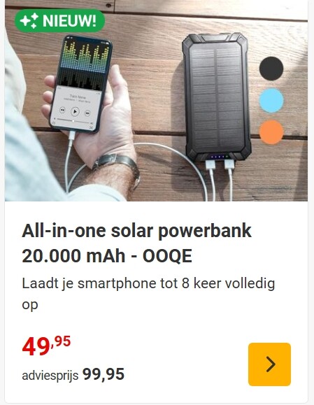 All in one solar powerbank voor 49,95€ op nieuwsbladshop