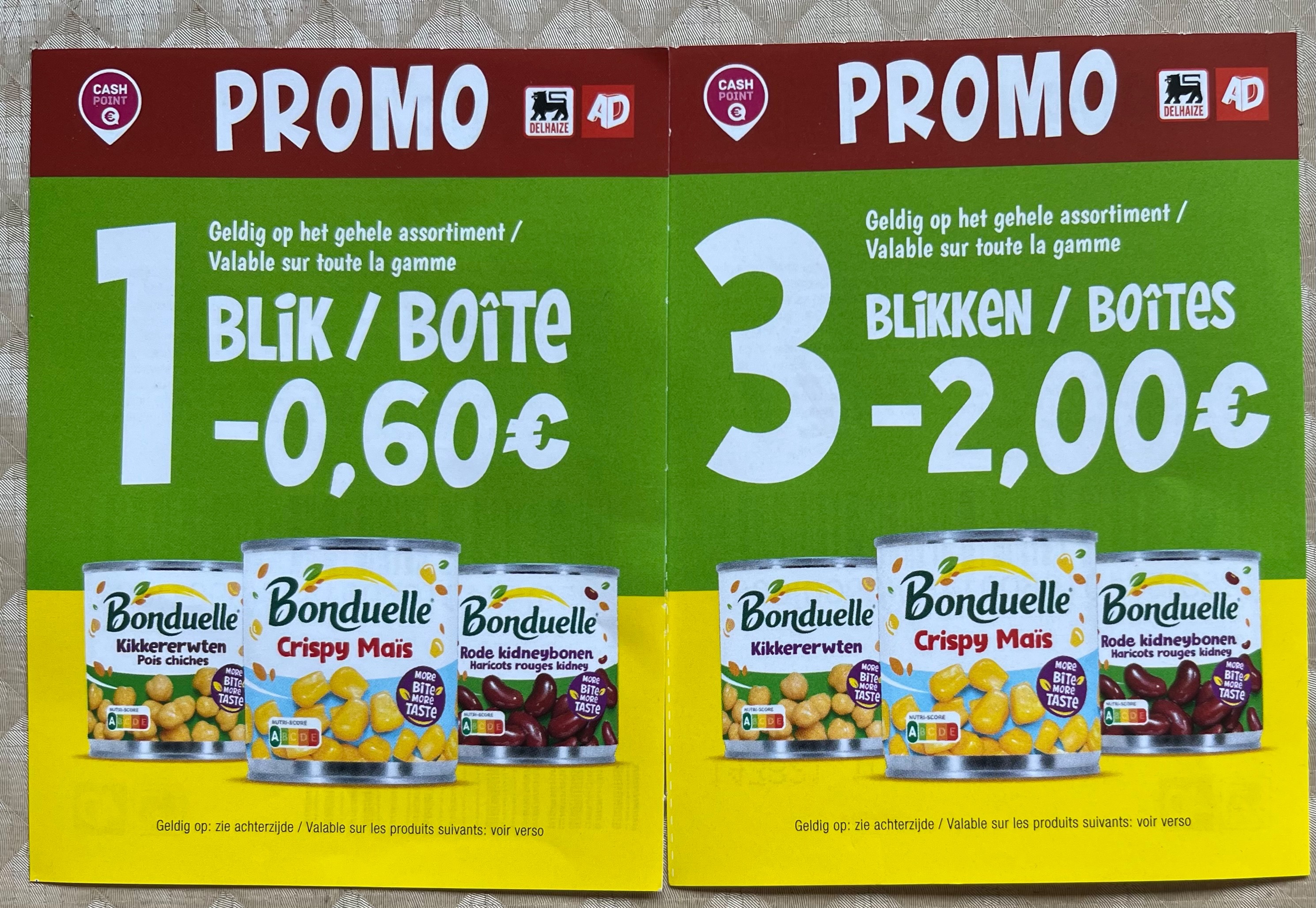 Coupons Bonduelle aan rek bij Delhaize