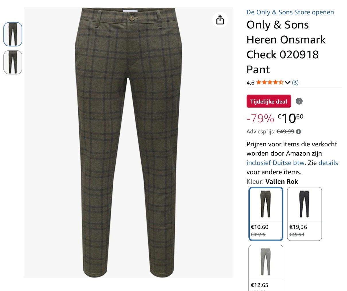 Only & Sons Heren Onsmark Check 30/34 -79%