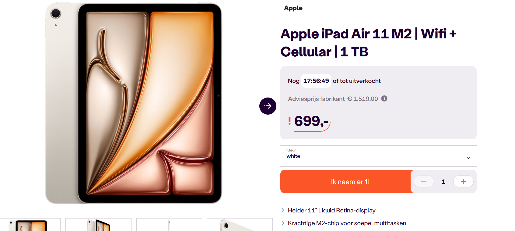Tablet: Apple iPad Air 11 M2 | Wifi + Cellular | 1 TB