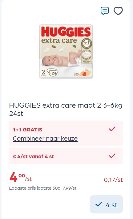Huggies extra care maat 2 & maat 3 in promo + e-coupon