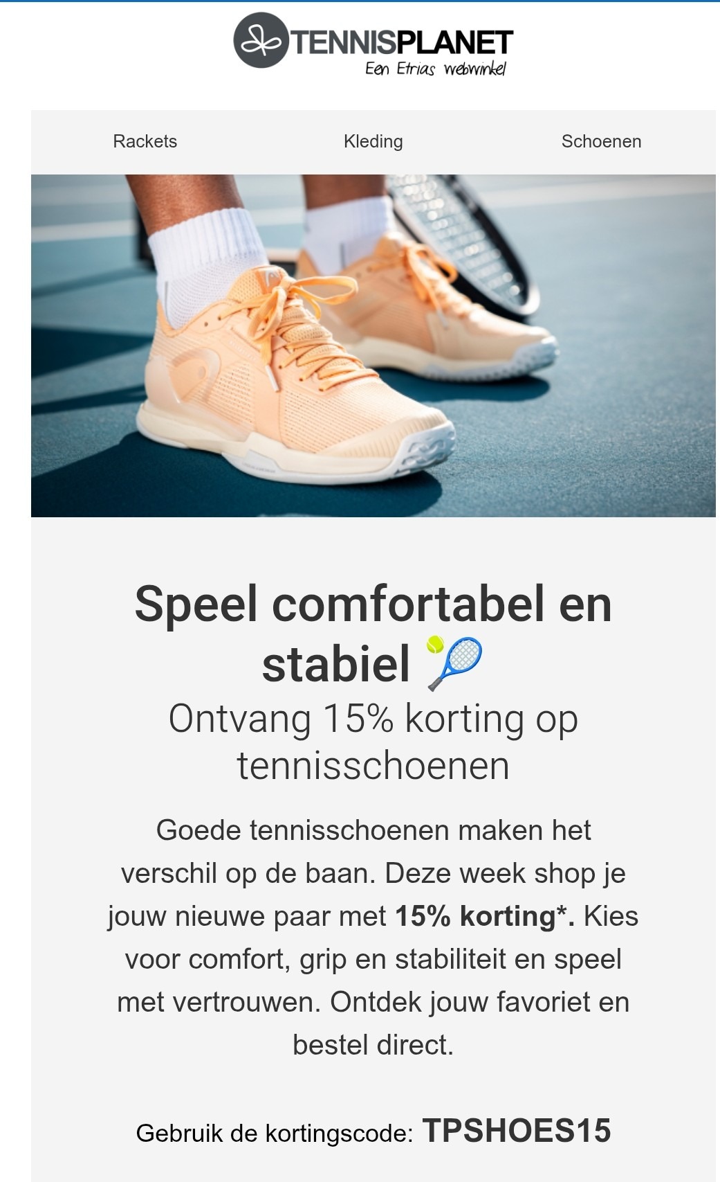 15% korting op tennisschoenenbij Tennisplanet