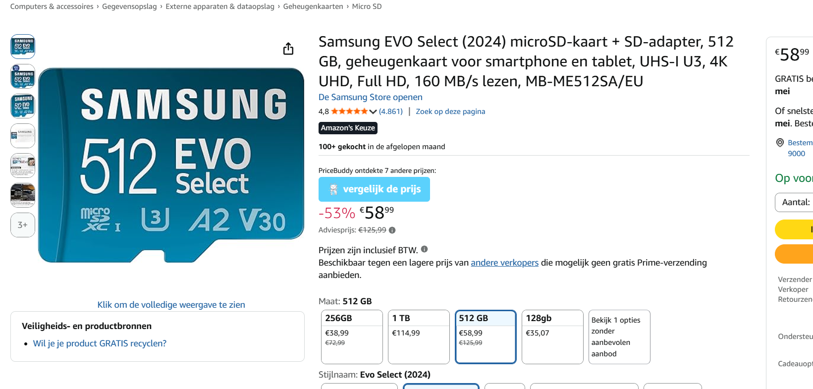 Samsung EVO Select (2024) microSD-kaart - 512 GB, geheugenkaart